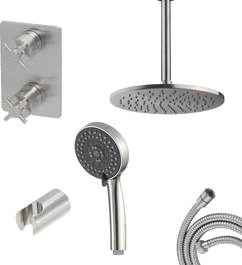 Mueller Mika ronde inbouw regendouche 2-wegs met plafondarm RVS