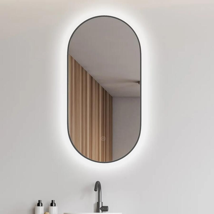 Mueller Ovalis ovale spiegel met LED dimbaar en spiegelverwarming 50x100cm gunmetal