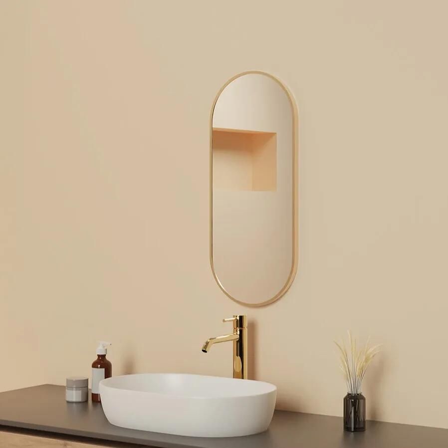 Mueller Ovalis ovale spiegel met lijst 30x70cm geborsteld messing