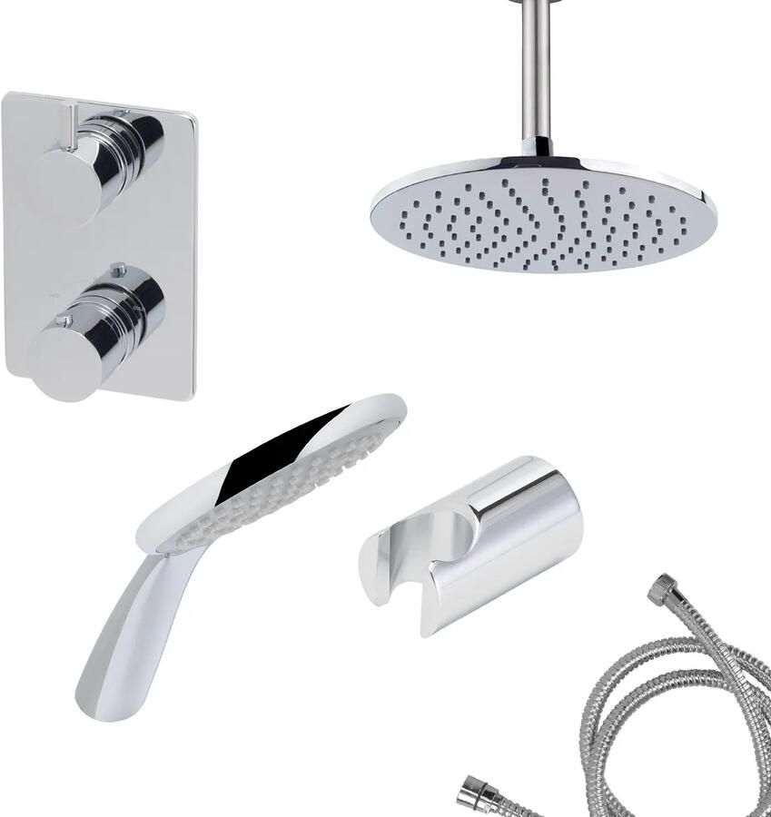Mueller Round inbouw regendouche 2-wegs met ronde handdouche en plafondarm 15cm chroom