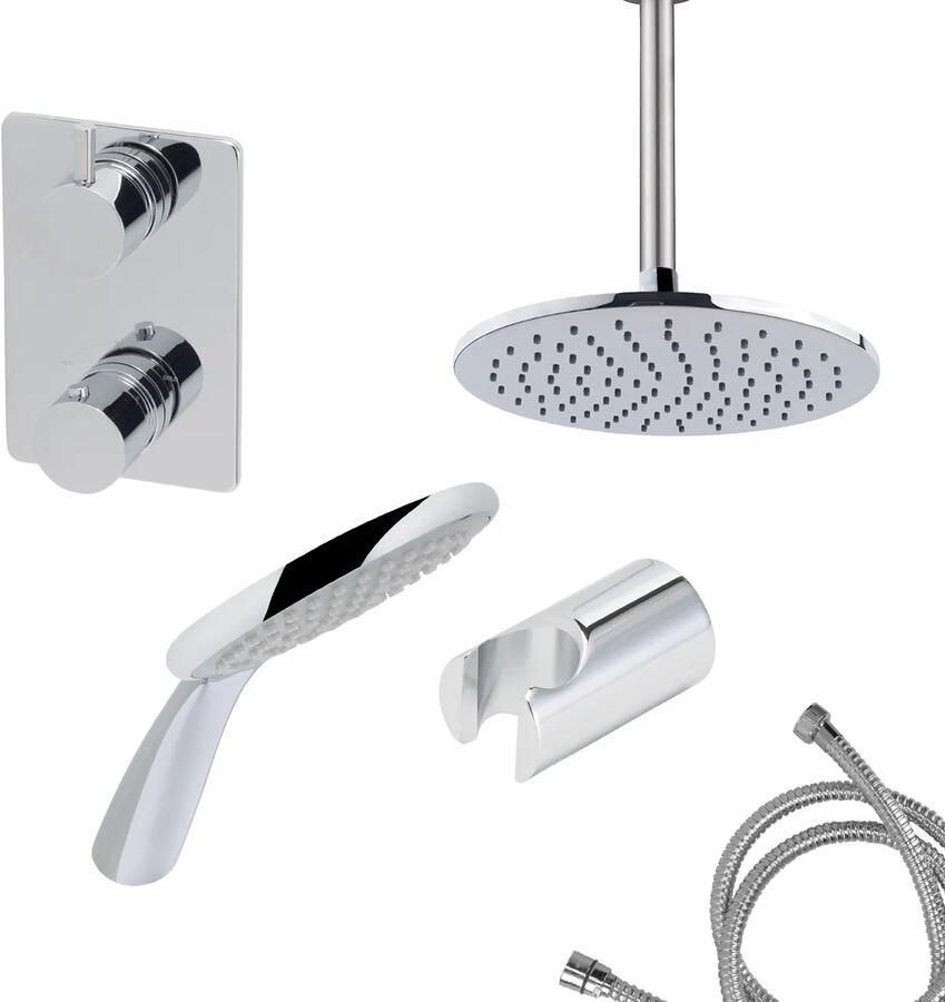 Mueller Round inbouw regendouche 2-wegs met ronde handdouche en plafondarm 30cm chroom