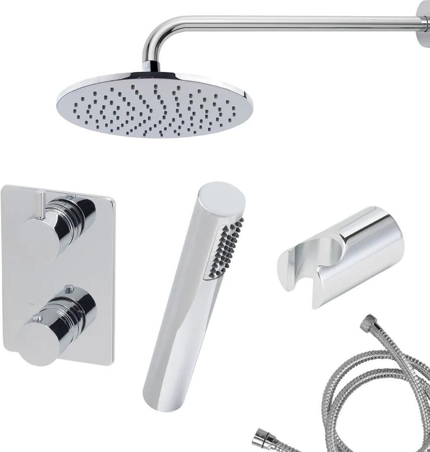 Mueller Round inbouw regendouche 2-wegs met staafhanddouche en muurarm 45cm chroom