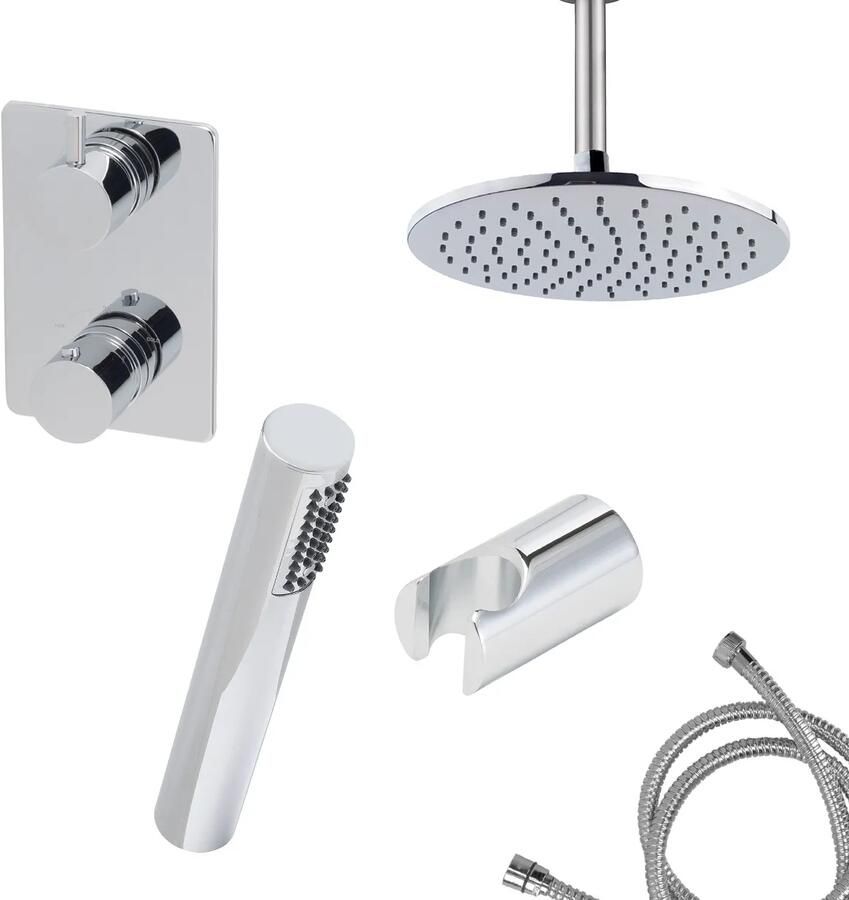 Mueller Round inbouw regendouche 2-wegs met staafhanddouche en plafondarm 15cm chroom