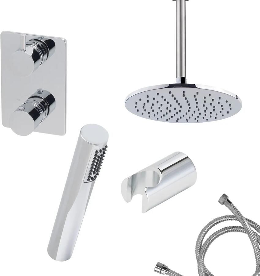 Mueller Round inbouw regendouche 2-wegs met staafhanddouche en plafondarm 30cm chroom