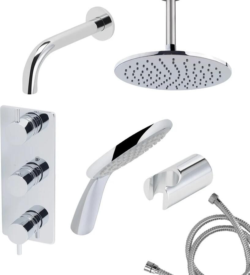 Mueller Round inbouw regendouche 3-wegs met ronde handdouche en plafondarm 15cm chroom