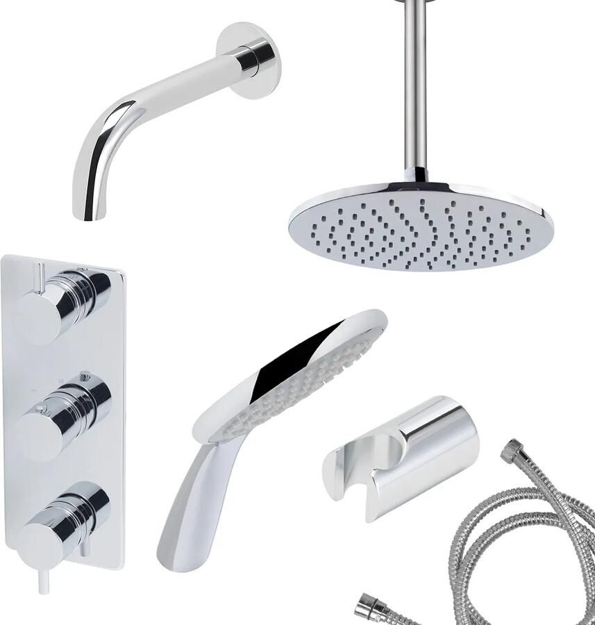 Mueller Round inbouw regendouche 3-wegs met ronde handdouche en plafondarm 30cm chroom