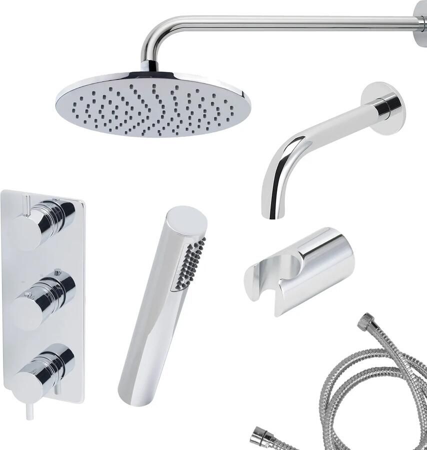 Mueller Round inbouw regendouche 3-wegs met staafhanddouche en muurarm 45cm chroom