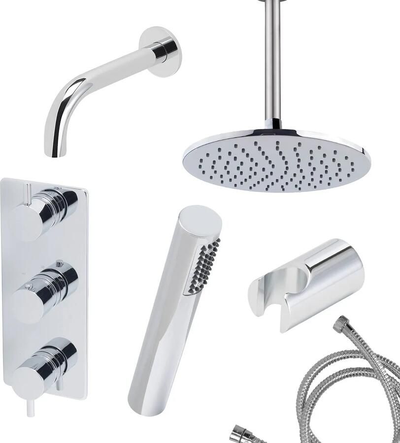 Mueller Round inbouw regendouche 3-wegs met staafhanddouche en plafondarm 30cm chroom