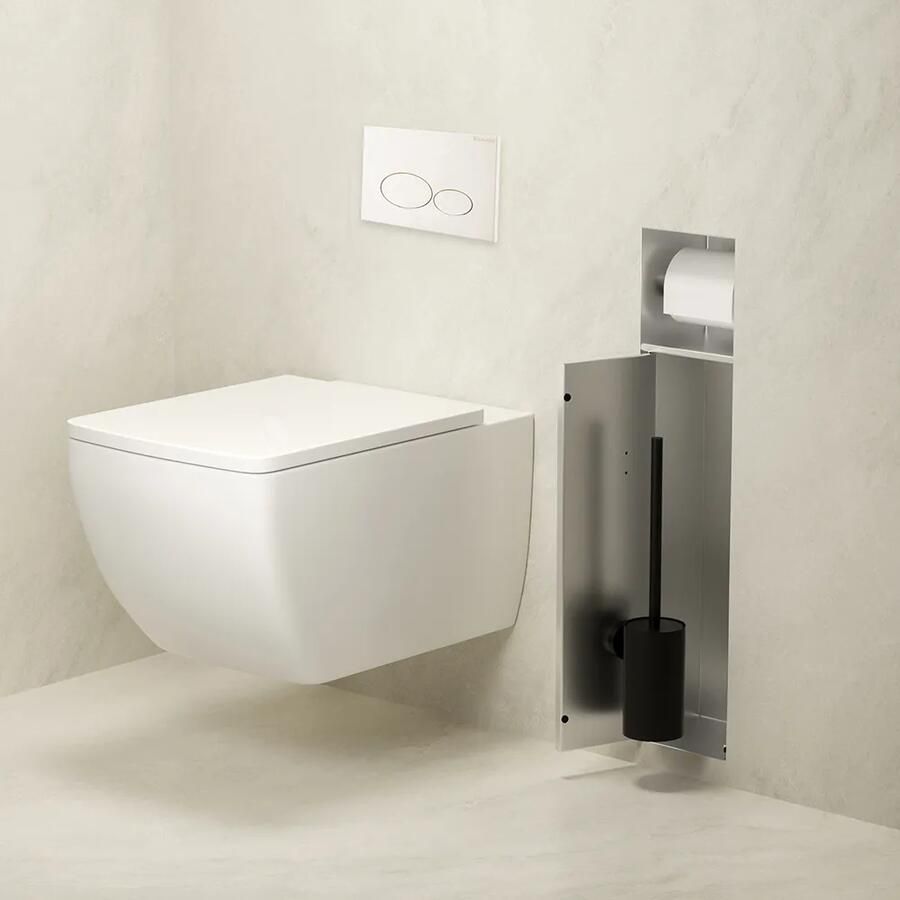 Mueller Round inbouw toiletrol en borstelhouder betegelbaar RVS