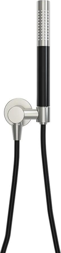 Mueller Round staafhanddoucheset met wandaansluitbocht mat zwart met RVS