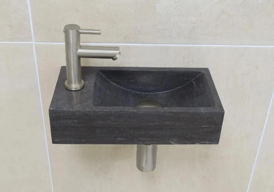 Mueller Small natuursteen fonteinset links met RVS kraan en toebehoren