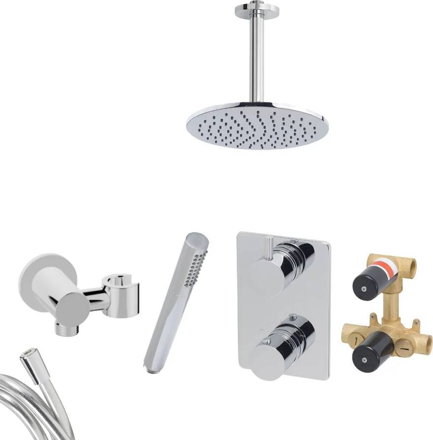 Mueller Round inbouw regendouche met 25cm hoofddouche en plafondarm 20cm chroom