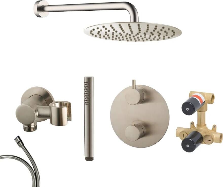 Mueller Round inbouw regendouche rond met 20cm hoofddouche en muurarm 40cm RVS