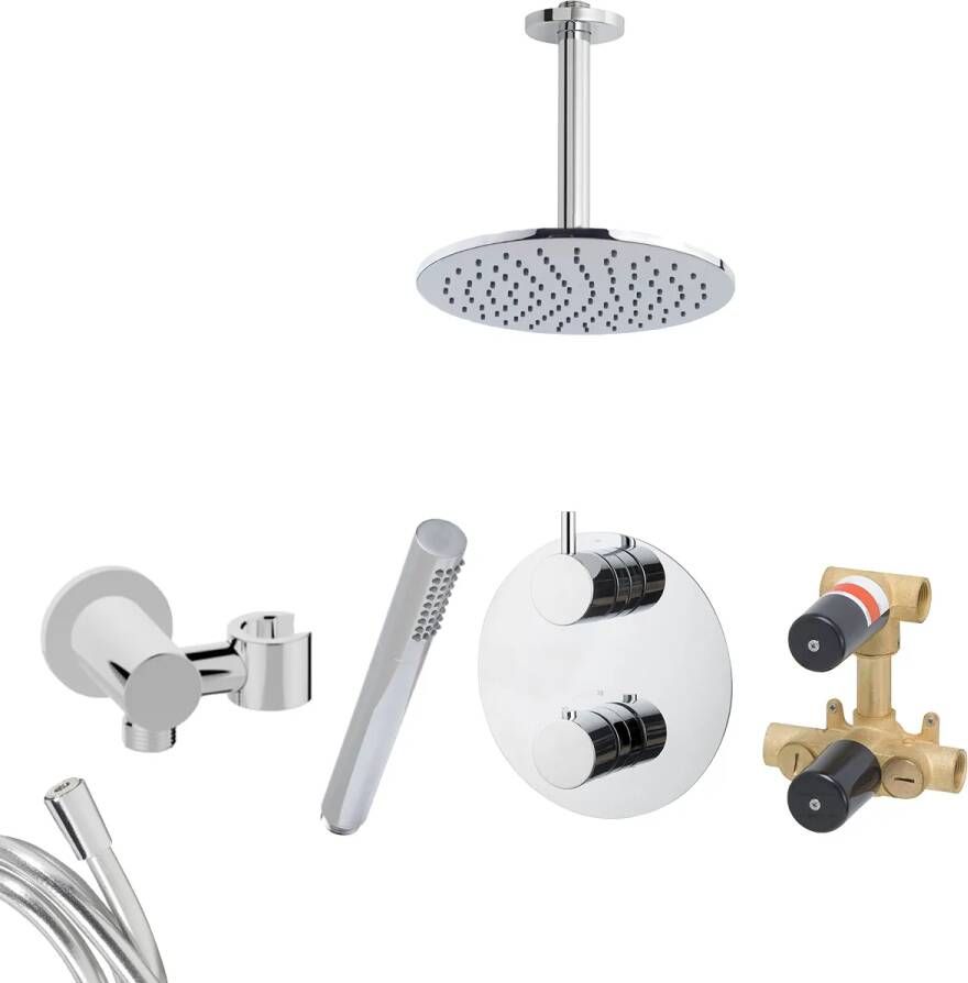 Mueller Round inbouw regendouche rond met 25cm hoofddouche en plafondarm 20cm chroom