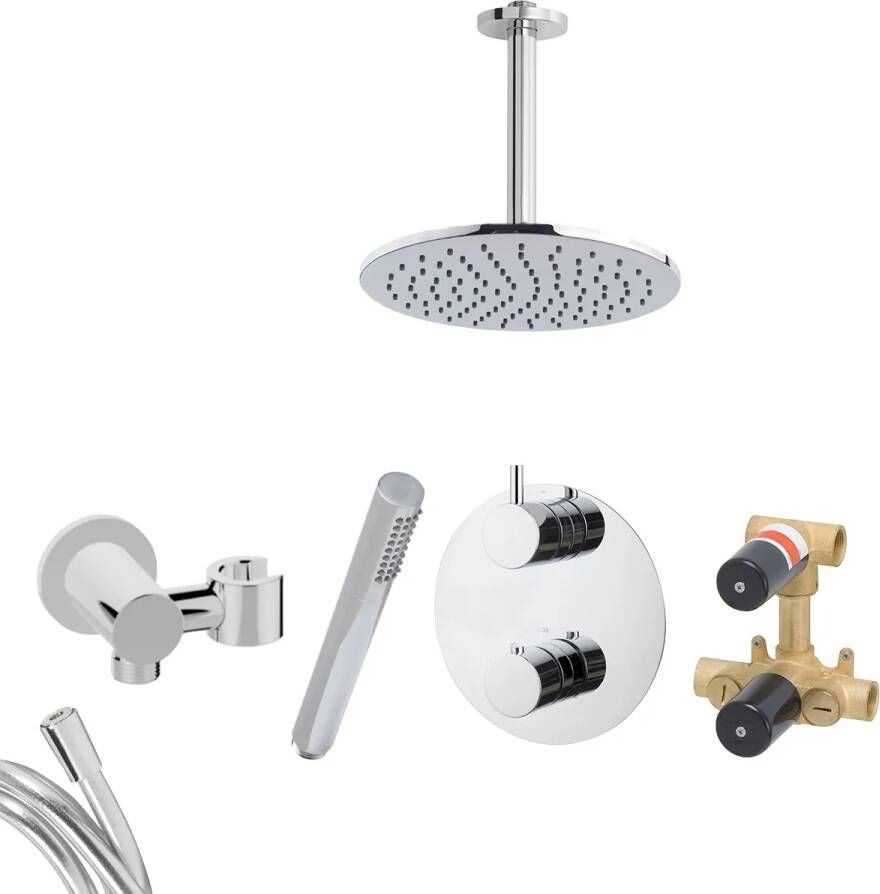 Mueller Round inbouw regendouche rond met 30cm hoofddouche en plafondarm 20cm chroom