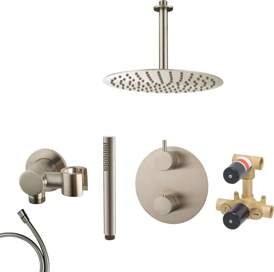 Mueller Round inbouw regendouche rond met 30cm hoofddouche en plafondarm 20cm RVS