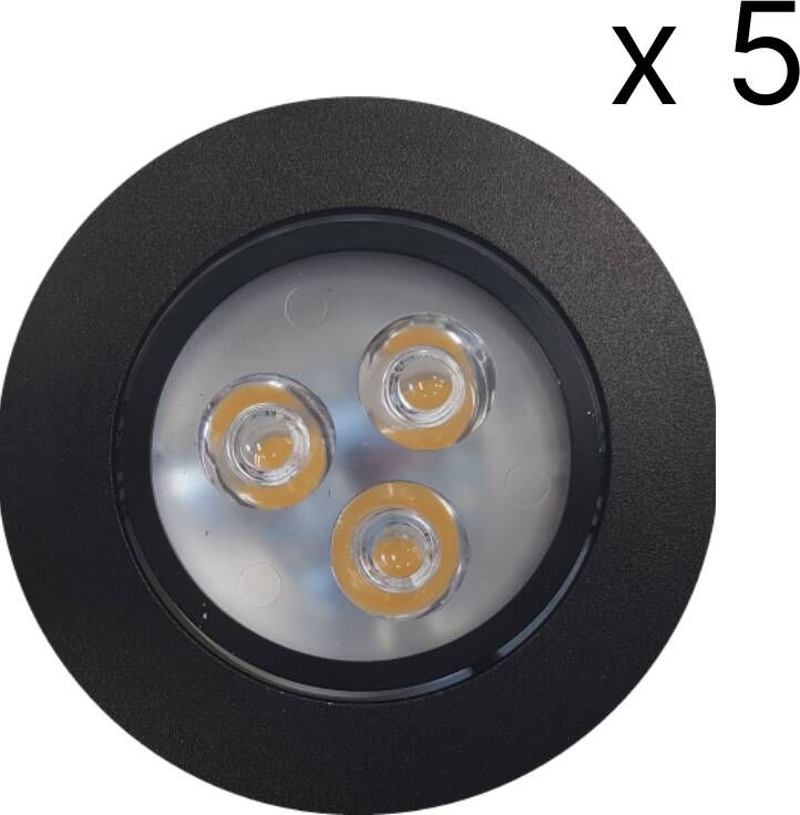 NJOY verlichtingsset met 5 LED spots 85mm 3W zwart