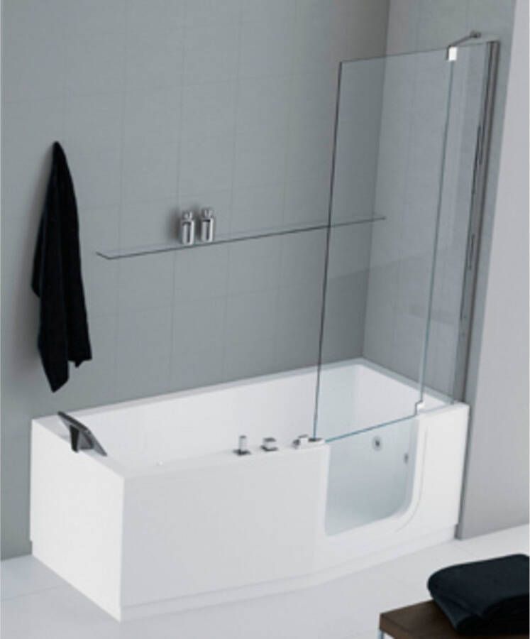 Novellini Iris Combi badwand met vast segment rechts 86x150cm chroom profiel en helder glas iris2v80d-1k