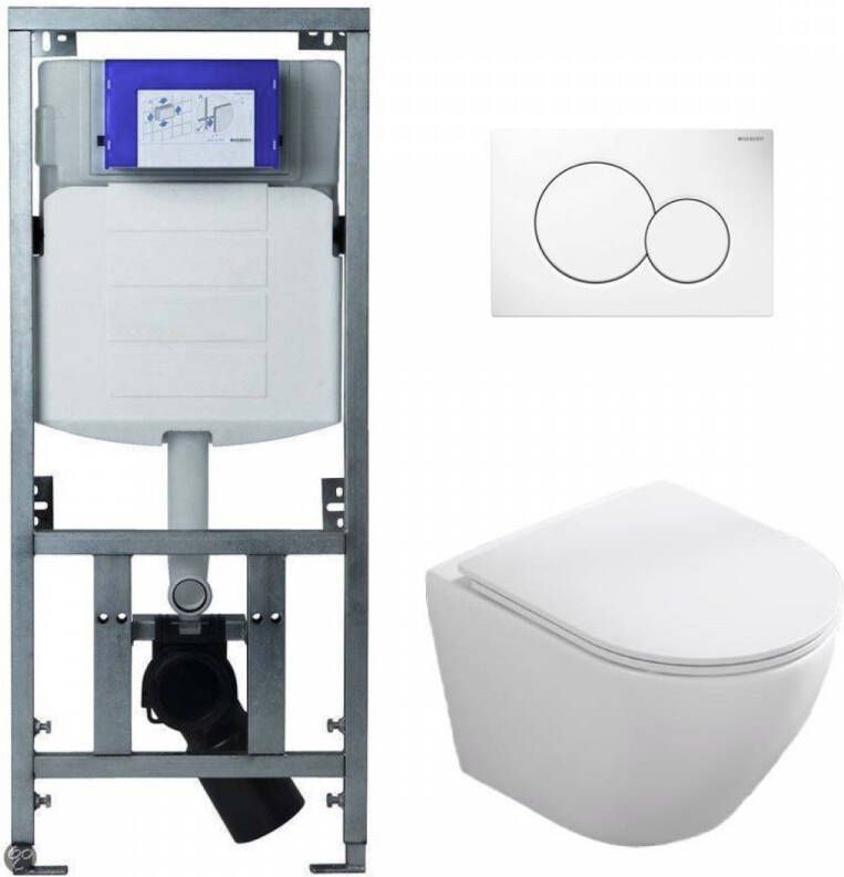 Plieger Isar toiletset met Saniclear Itsie witte toiletpot randloos met softclose zitting