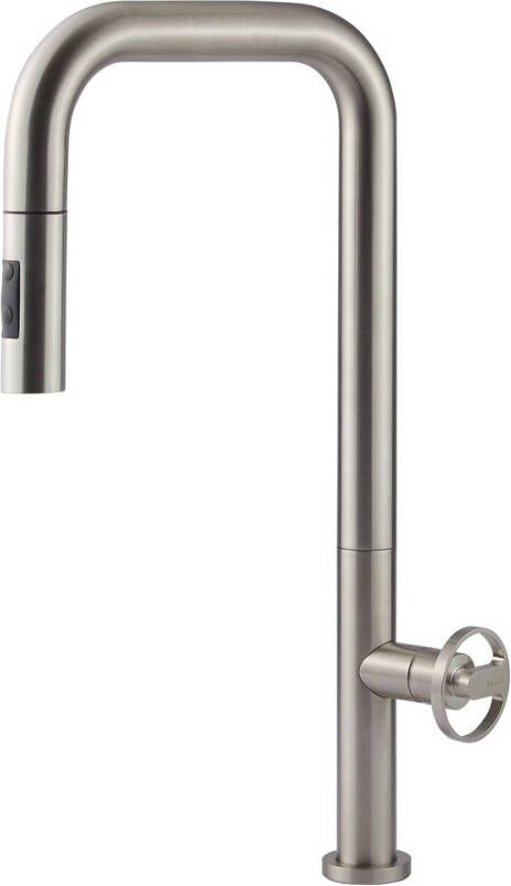 Plieger Napoli Buiten Keukenkraan 1-gats met hoge uittrekbare uitloop RVS 400715 Stainless Steel