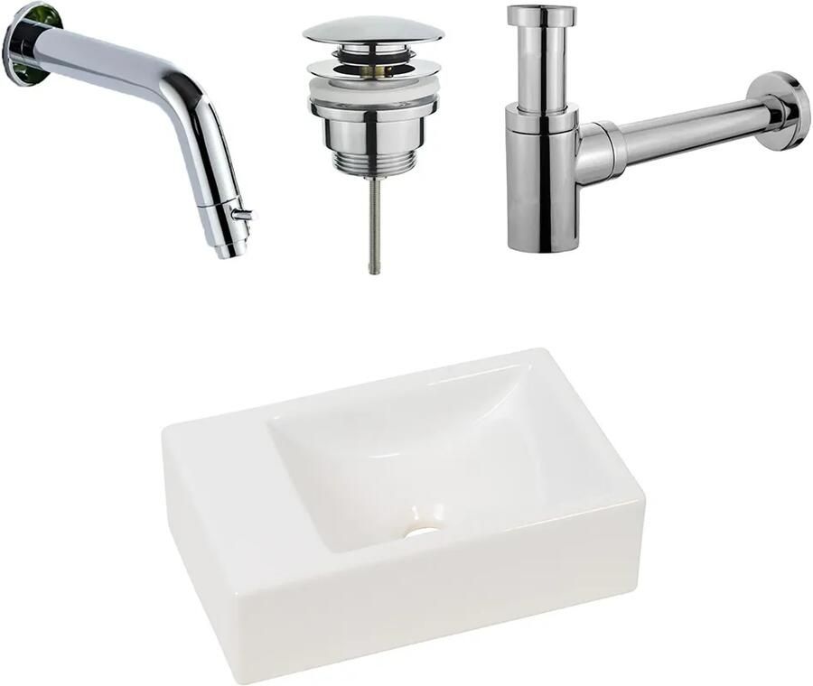 Plieger Houston fonteinset met mat witte fontein links en chromen inbouwkraan