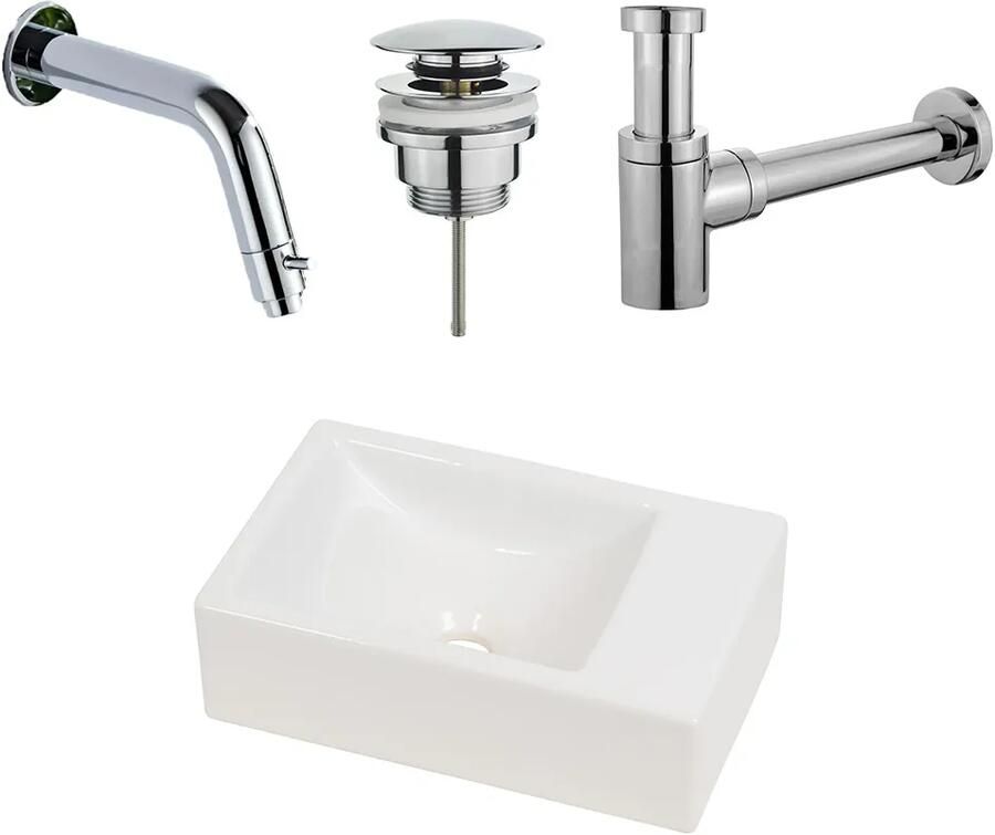 Plieger Houston fonteinset met mat witte fontein rechts en chromen inbouwkraan