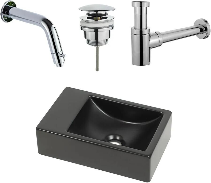 Plieger Houston fonteinset met zwarte fontein links en chromen inbouwkraan