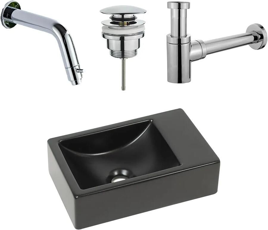 Plieger Houston fonteinset met zwarte fontein rechts en chromen inbouwkraan