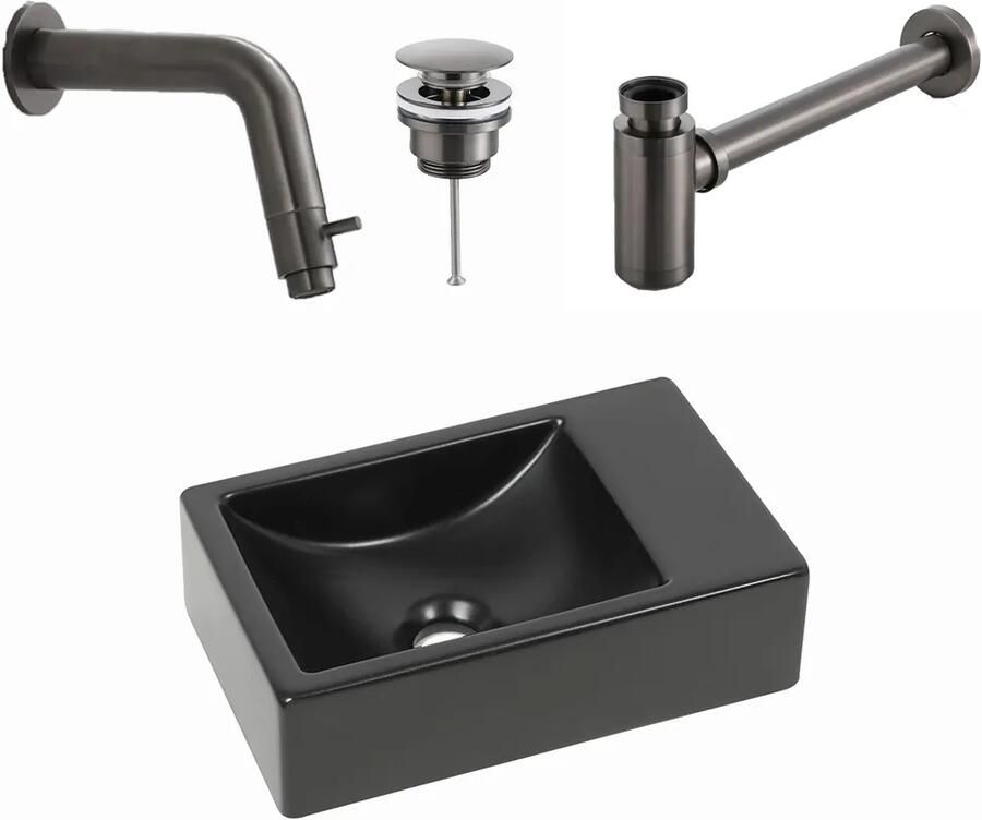 Plieger Houston fonteinset met zwarte fontein rechts en gunmetal inbouwkraan