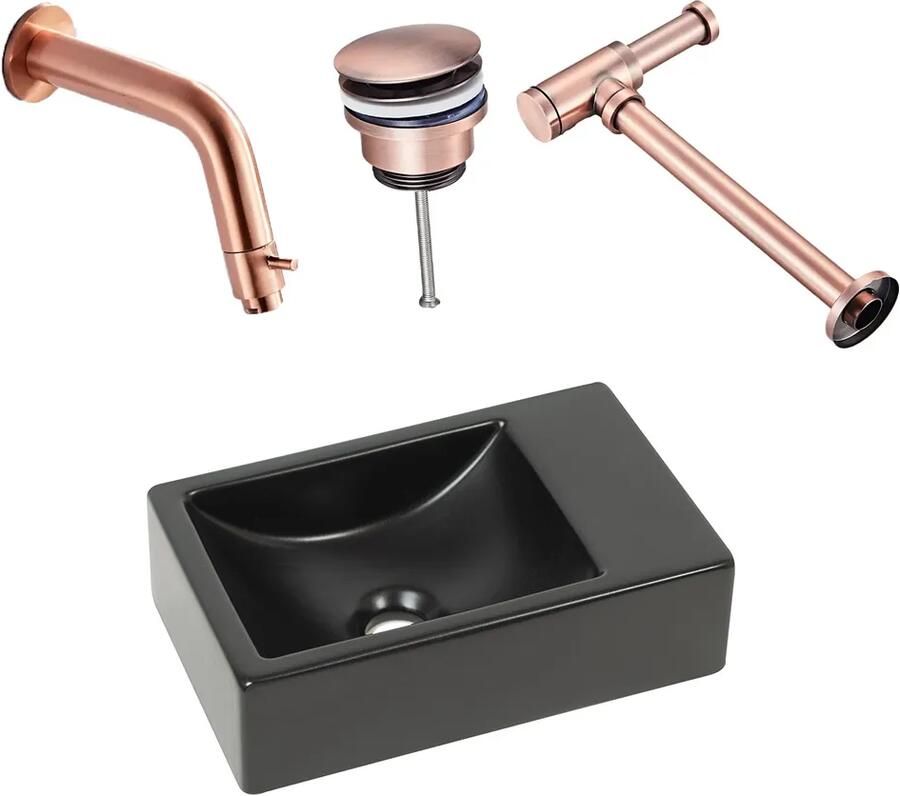 Plieger Houston fonteinset met zwarte fontein rechts en koperen inbouwkraan