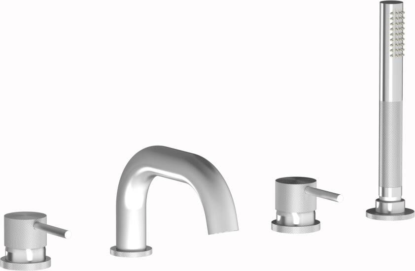 Plieger Roma afbouwdeel v. 4-gats badrandkraan met uitloop en handdouche geborsteld chroom ID396 BRUSHED CHROME