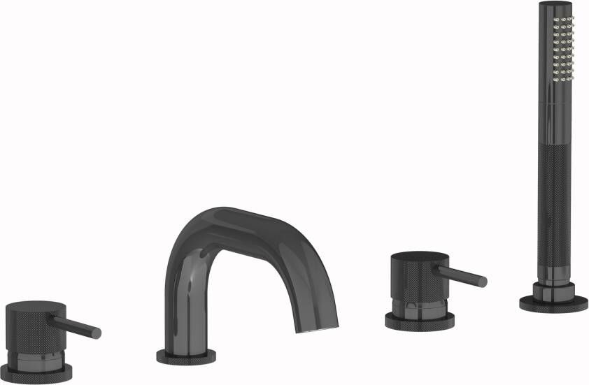 Plieger Roma afbouwdeel v. 4-gats badrandkraan met uitloop en handdouche zwart chroom ID396 BLACK CHROME