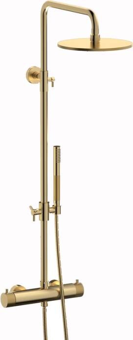 Plieger Roma douchesysteem met thermostatische douchekraan en hoofddouche 20 cm geborsteld goud