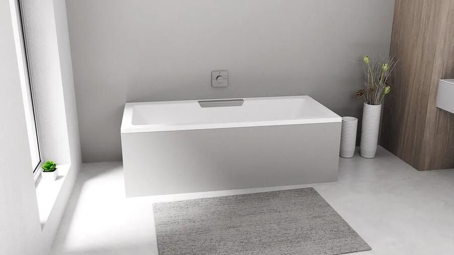 Polysan Monolith Cascata half vrijstaand bad met RVS waterval uitloop 185x85cm