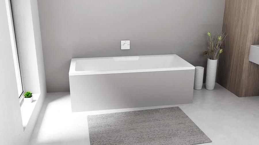 Polysan Monolith Cascata half vrijstaand bad met witte waterval uitloop 185x85cm