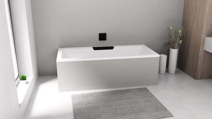 Polysan Monolith Cascata half vrijstaand bad met zwarte waterval uitloop 185x85cm