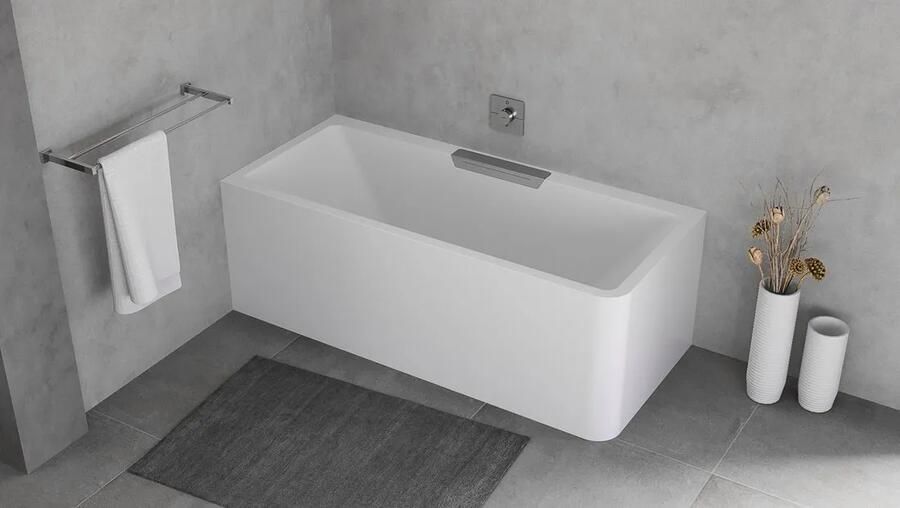 Polysan Monolith Cascata links half vrijstaand bad met RVS waterval uitloop 180x80cm