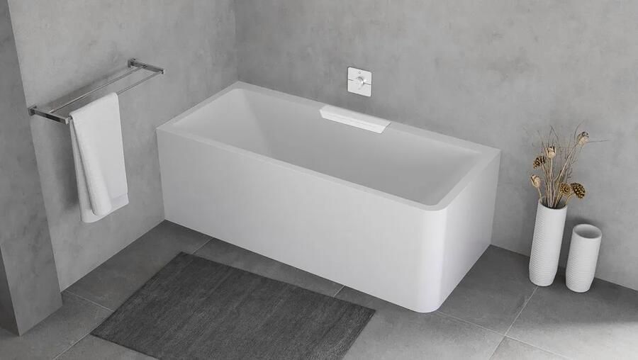 Polysan Monolith Cascata links half vrijstaand bad met witte waterval uitloop 180x80cm