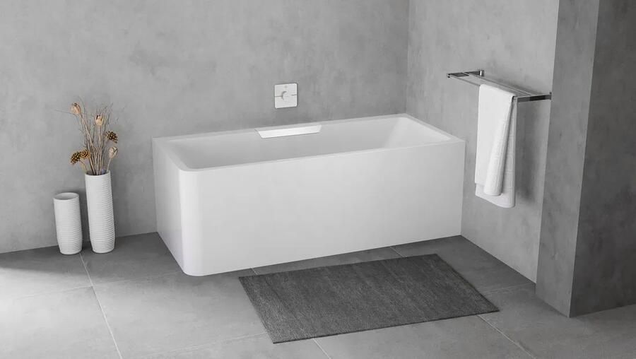 Polysan Monolith Cascata rechts half vrijstaand bad met witte waterval uitloop 180x80cm