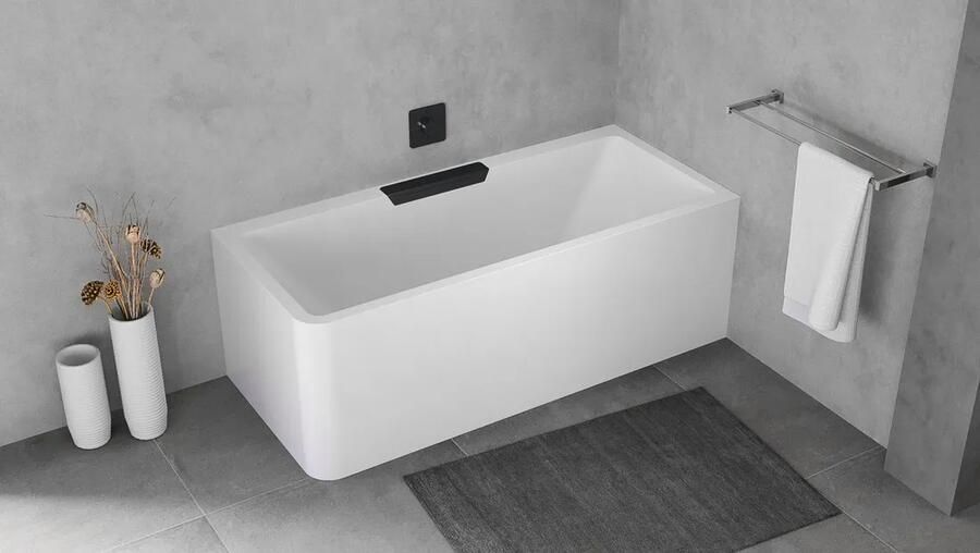 Polysan Monolith Cascata rechts half vrijstaand bad met zwart waterval uitloop 180x80cm