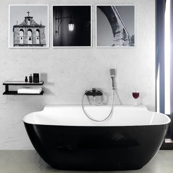 Polysan Nigra halfvrijstaand bad zwart wit mineraalmarmer 160x80cm