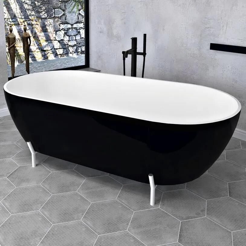 Polysan Reduta vrijstaand bad zwart wit mineraalmarmer 170x80cm