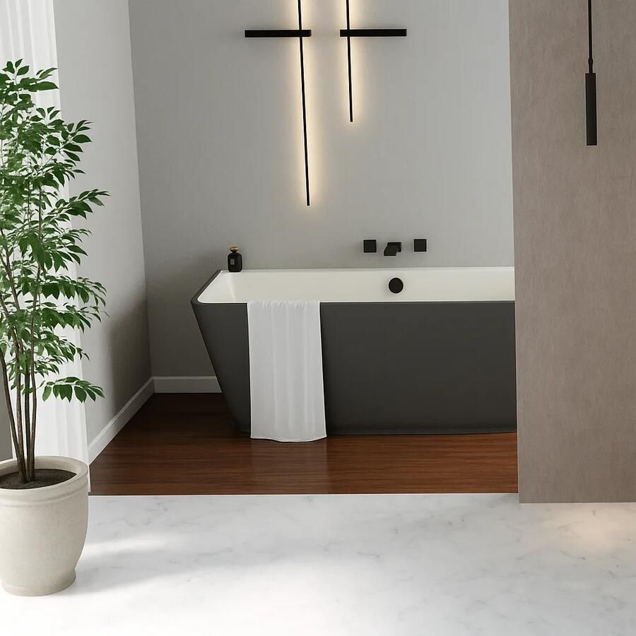 Polysan Skylla halfvrijstaand bad antraciet mat wit mineraalmarmer 170x75cm