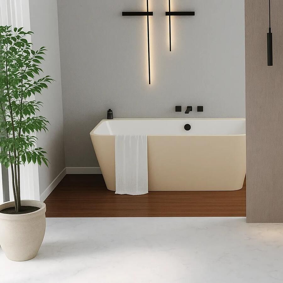 Polysan Skylla halfvrijstaand bad beige mat wit mineraalmarmer 170x75cm