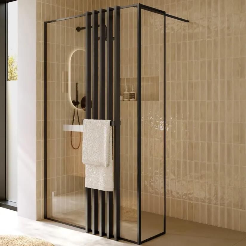 Riho Define inloopdouche l-vorm met decopaneel 120x40x200cm ijzer verouderd mat