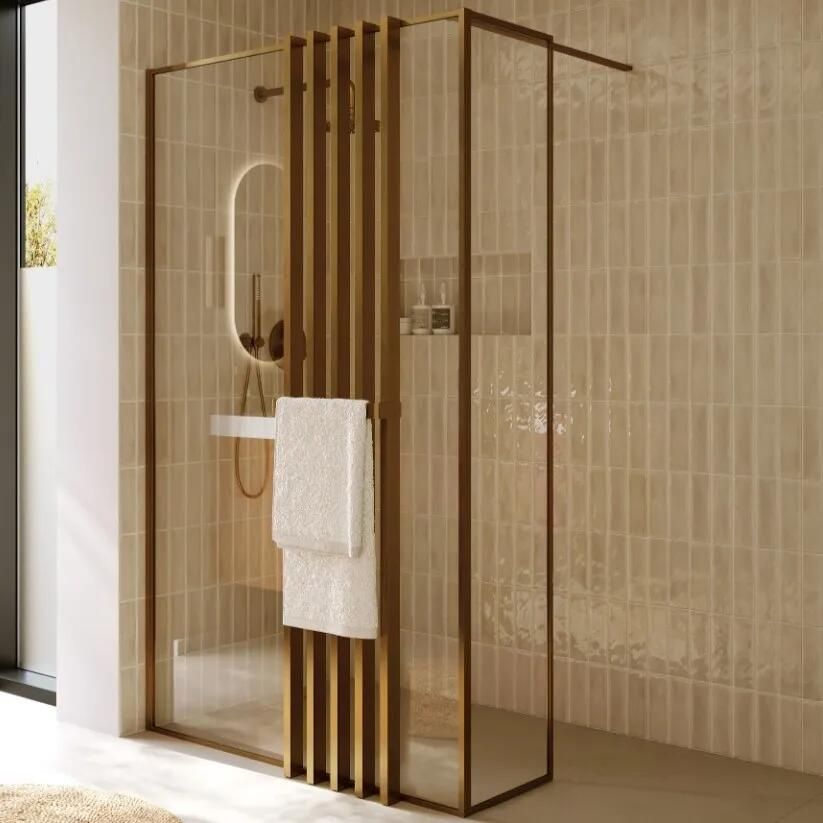 Riho Define inloopdouche l-vorm met decopaneel 120x40x200cm koper mat