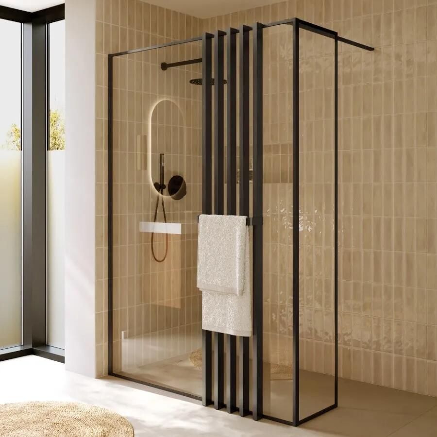 Riho Define inloopdouche l-vorm met decopaneel 140x40x200cm ijzer verouderd mat