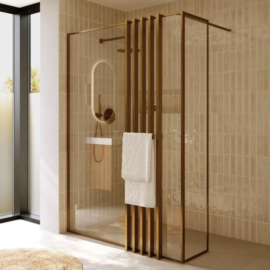 Riho Define inloopdouche l-vorm met decopaneel 140x40x200cm koper mat