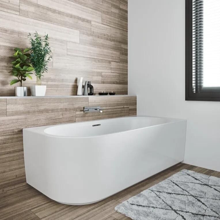 Riho Desire half vrijstaand bubbelbad sparkle mood links 170x77cm wit mat met en Fall overloop