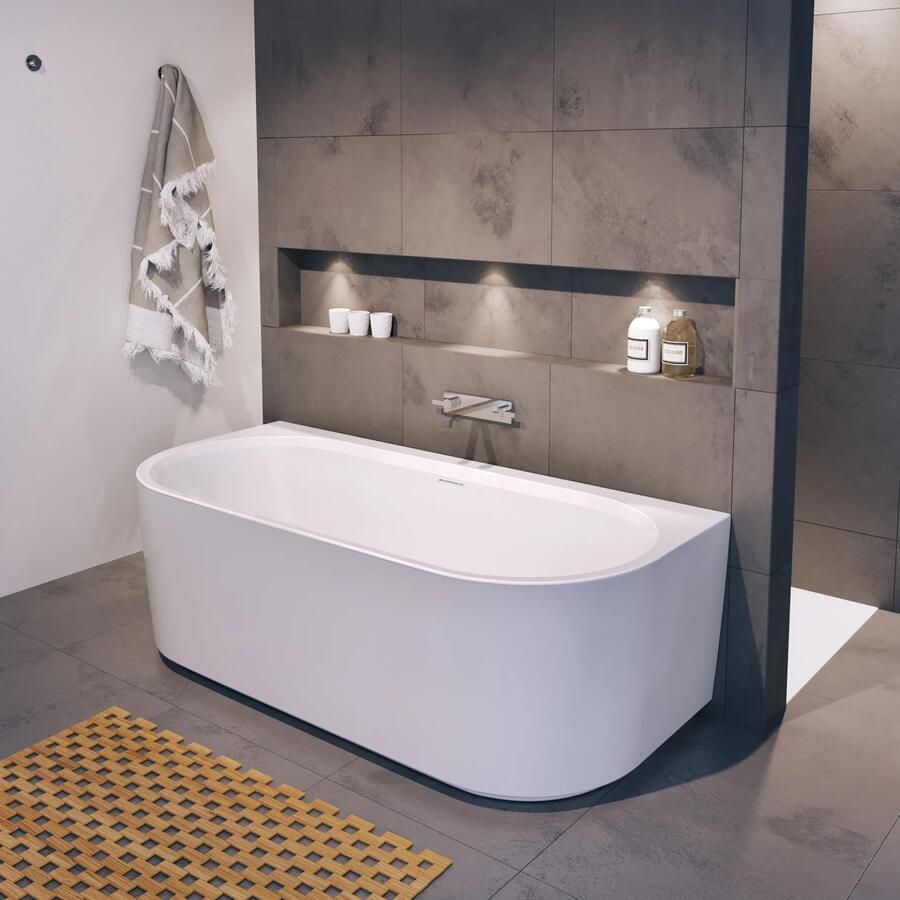 Riho Desire half vrijstaand bubbelbad sparkle mood midden 180x84cm wit glans met Fall overloop